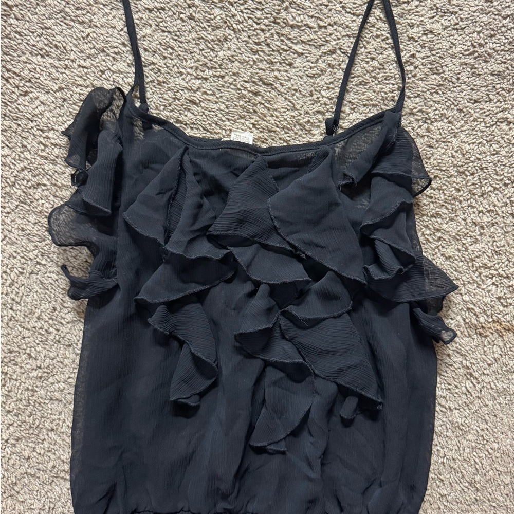 Y2K Black Ruffled Sleeveless Camisole